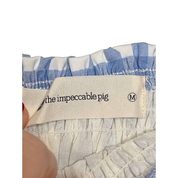 Impeccable Pig Women Skirt Lined Check Ruffle Hem Elastic Waist‎ Blue Medium NWT - Picture 4 of 7